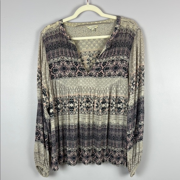 Lucky Brand Light Pink & Purple Long Sleeve Relaxed Blouse Size Large - Picture 2 of 9